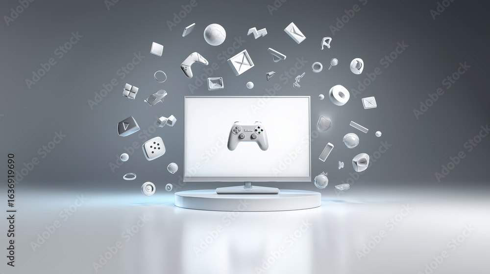 Aufkleber interactive gaming display with a controller and floating game elements