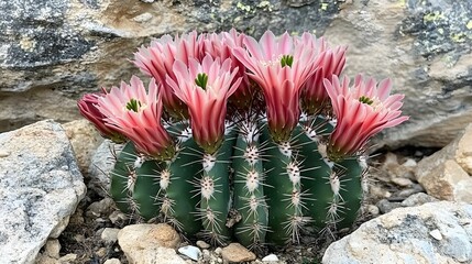 Stunning Pink Blooming Cactus in Rocky Terrain