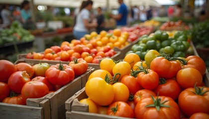 Heirloom Tomatoes Variety Display at Farmers Market