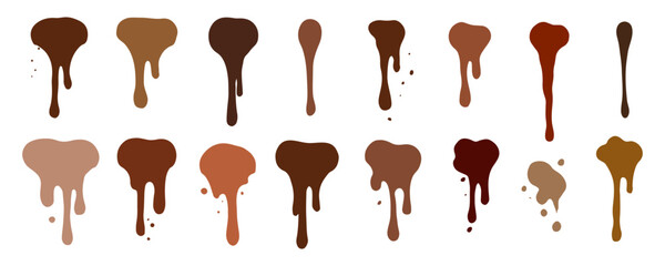 A collection of dripping coffee-inspired swatches in various shades, capturing the essence of rich, warm browns, from light caramel to deep espresso.