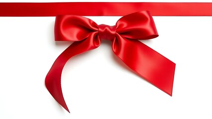 Elegant red satin ribbon with a bow, isolated on a clean white background for a gift concept.