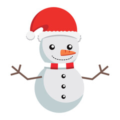 Christmas snowman with santa hat. Vector