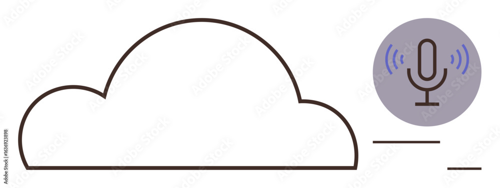 Poster cloud shape linked to a microphone emitting sound waves, signifying smart voice control, cloud compu