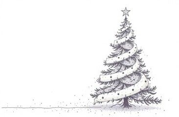 Continuous Line Christmas Tree  Icon, Happy Xmas Monoline Spruce, New Year Pines Holiday Silhouettes, One Line Christmas Tree Shapes Illustration