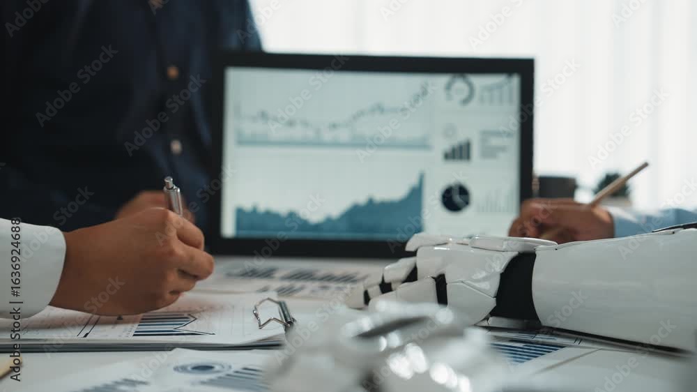 Poster a business advisor employs ai analytics to simplify complex data, guiding teams toward targeted mark