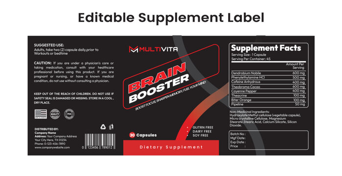 Supplement label template, supplement labels, vitamin label design, dietary supplement label, editable supplement label	