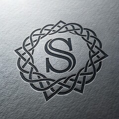 Letter S intertwined logo on matte grey surface