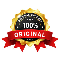 Golden seal emblem 100 percent original product isolated on transparent background
