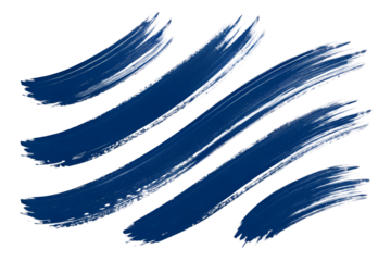 Collection of abstract blue brushstroke marks, watercolor and acrylic style elements on transparent background