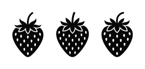 Three stylized black and white strawberries in a row