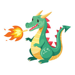 Obraz premium A charming illustration of a friendly green dragon exhaling fire