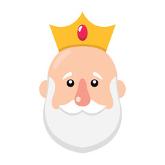 Wise king face with crown. Vector