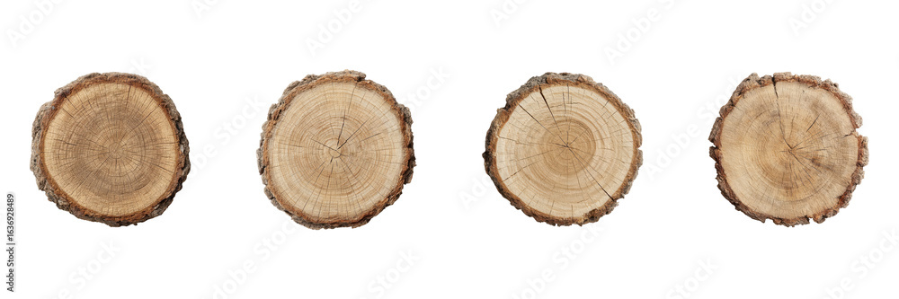 Poster wooden tree rings cross-section set. natural growth patterns and texture collection isolated on tran
