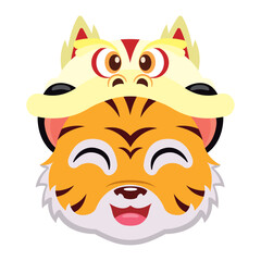 Tiger with dragon dance mask. Vector