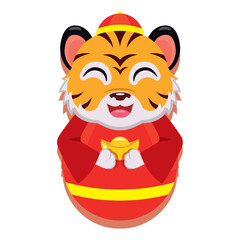 Tiger holding golden ingot. Vector