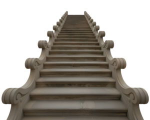 Elegant grandiose stone staircase isolated on white background showcasing timeless architectural beauty
