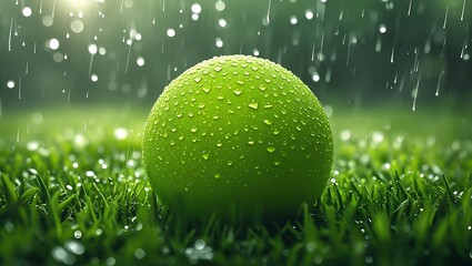 "Raindrop Radiance: A Ball in Emerald Bliss"