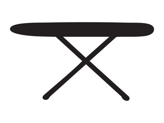 Black silhouette of ironing board, isolated on white background. concept of household chores, laundry, home appliance, ironing, cleanliness, icon, logo, design element.
