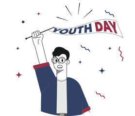 Youth Day Illustration: A vibrant illustration of a young person triumphantly holding a banner reading Youth Day, symbolizing the spirit of youth and celebration.