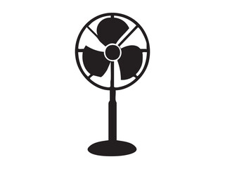 Obraz premium Black silhouette of standing fan icon, isolated on white background. concept of cooling, home appliance, air circulation, electric fan, design element, logo, icon.