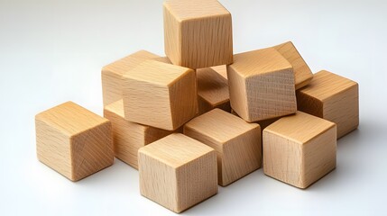 Obraz premium Wooden Cubes Stacked Pile Natural Light Abstract Building Blocks