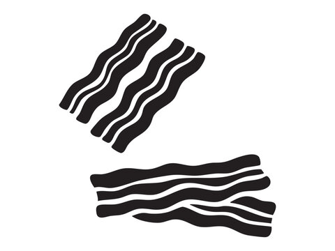 Black silhouette of bacon strips, isolated on white background. concept of food, bacon, abstract art, minimalism, graphic design, logo element