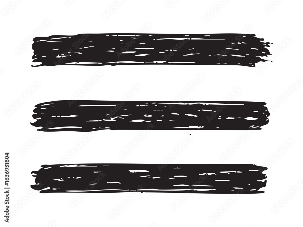 Poster black hand drawn hamburger menu icon with three brush stroke lines isolated on white background. con