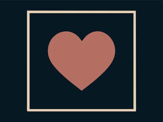 Red heart silhouette framed in a beige rectangle on dark background. concept of love, romance, affection, valentine, icon, logo, minimalist design, graphic art.