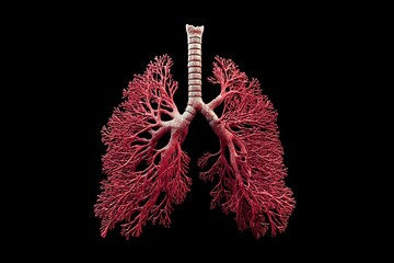 Human lungs anatomy with trachea and bronchi, a detailed medical illustration for respiratory system and gas exchange process