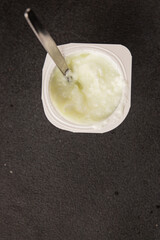 Yogurt natural dairy product Skyr fresh delicious gourmet food background on the table rustic food top view copy space keto and paleo diet vegetarian and vegan food