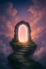 Fantasy Portal on Floating Island &ndash; Surreal Landscape Illustration (AI Generated)
