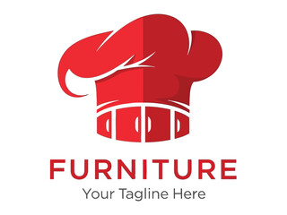 Culinary Furniture Emblem: A vibrant culinary-themed logo artfully combines a chef's hat with furniture elements, signaling the intersection of cooking and home decor. 