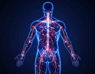 Human nervous system, detailed anatomical graphic