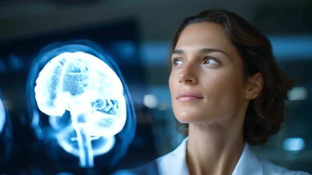 Doctor analyzing brain scan results on light panel in medical office, focus on neurological diagnostics brain scan, CT scan, MRI, radiology doctor, neurology tes
