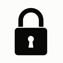 Black closed lock, security password isolated white background