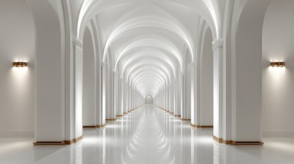 A grand, white colonnaded hallway.