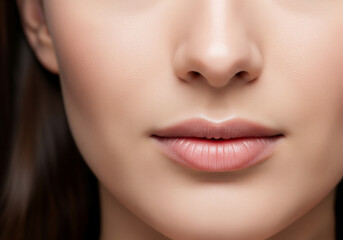 Fototapeta premium Close-up of a woman's lower face featuring flawless skin and natural pink lips