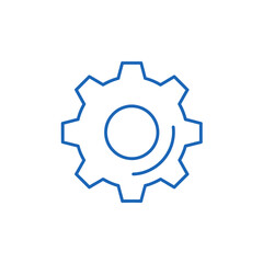 Blue outline of a gear with a circular arrow.
