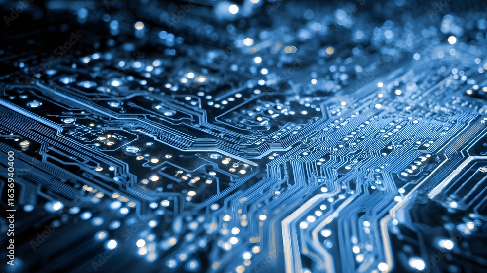 Poster close-up view of intricate circuit board pathways.