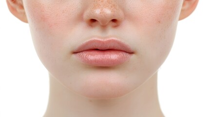 Obraz premium Closeup of Freckled Face Woman Lips and Nose Skin Texture