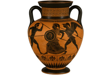 Ancient Greek amphora depicting warriors fighting with transparent background