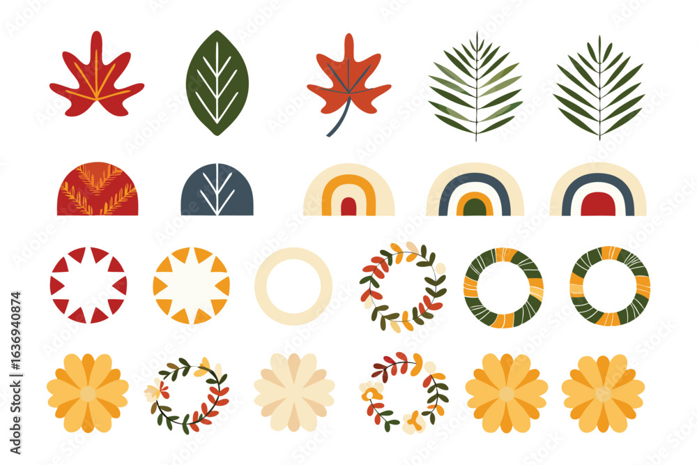 Aufkleber decorative abstract geometric design: a collection of abstract geometric designs and colorful leaf p