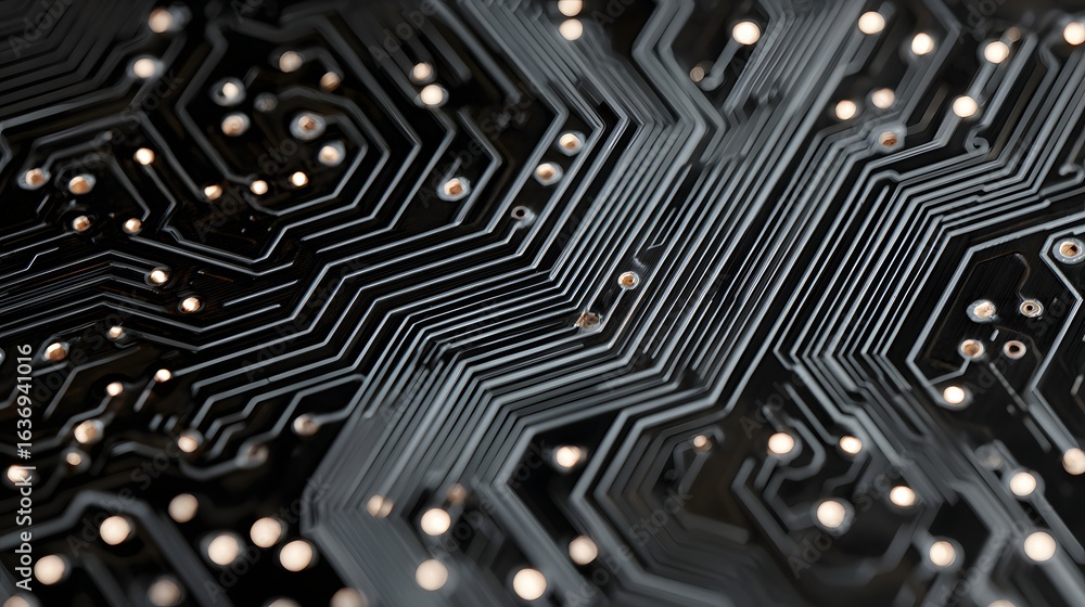 Poster close-up view of intricate circuit board pathways.
