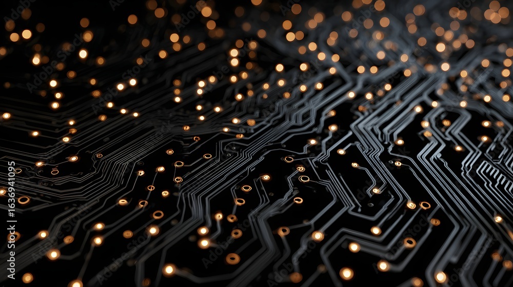 Poster close-up view of illuminated circuit board.