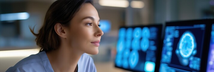 Female doctor analyzing brain scans in medical facility