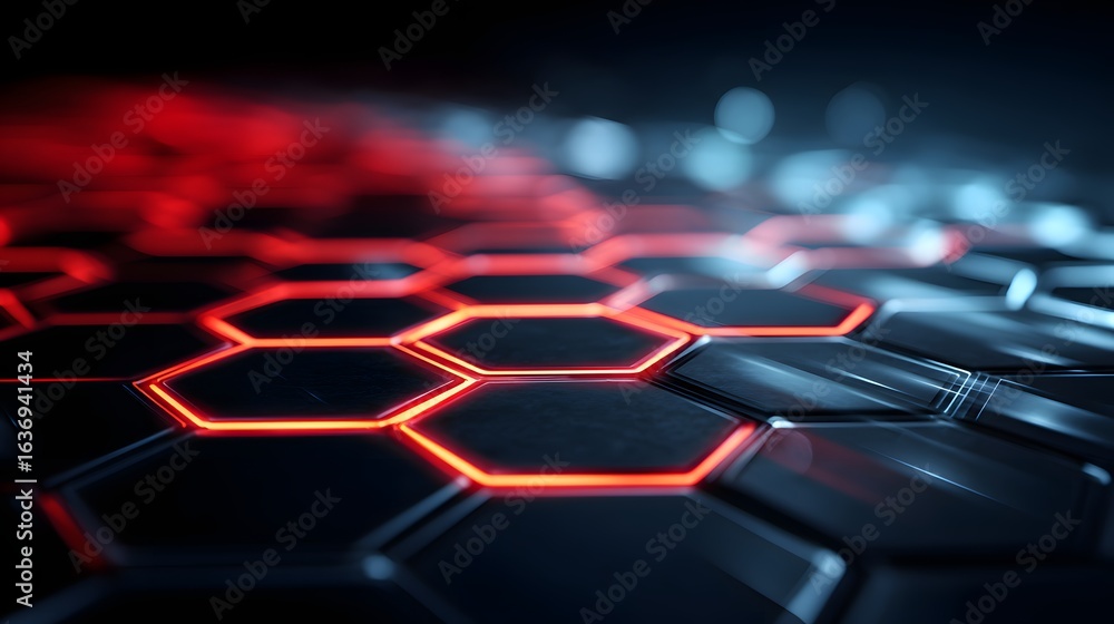 Poster close-up view of a technologically advanced hexagonal grid pattern.