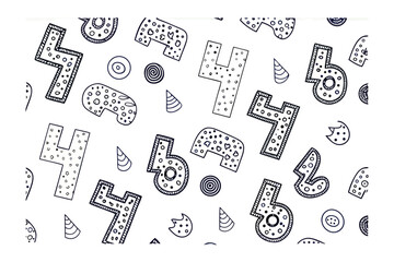 Number Pattern Fun: A captivating, hand-drawn pattern, a seamless collection of playful, numbered illustrations in a whimsical, illustrative, graphic style.