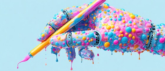Fototapeta premium Colorful Robotic Hand with Paintbrush