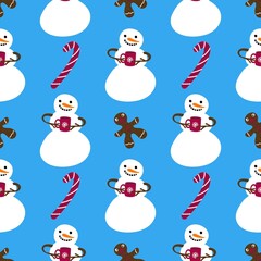 Christmas cartoon ice seamless snowman pattern for wrapping paper and fabrics