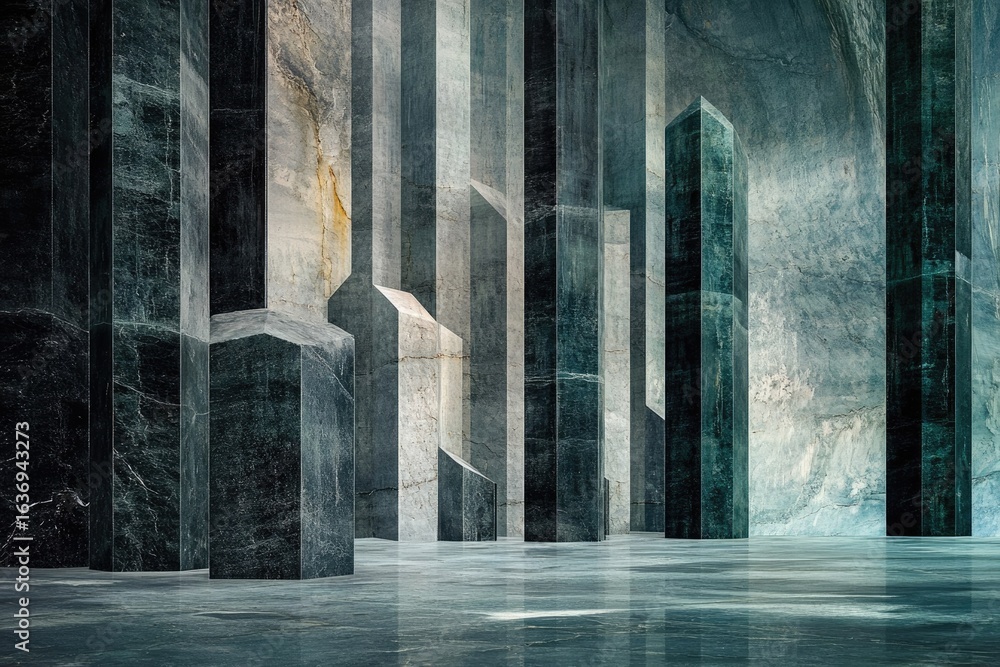 Aufkleber abstract architecture featuring vertical structures with textural details and reflective surfaces, c